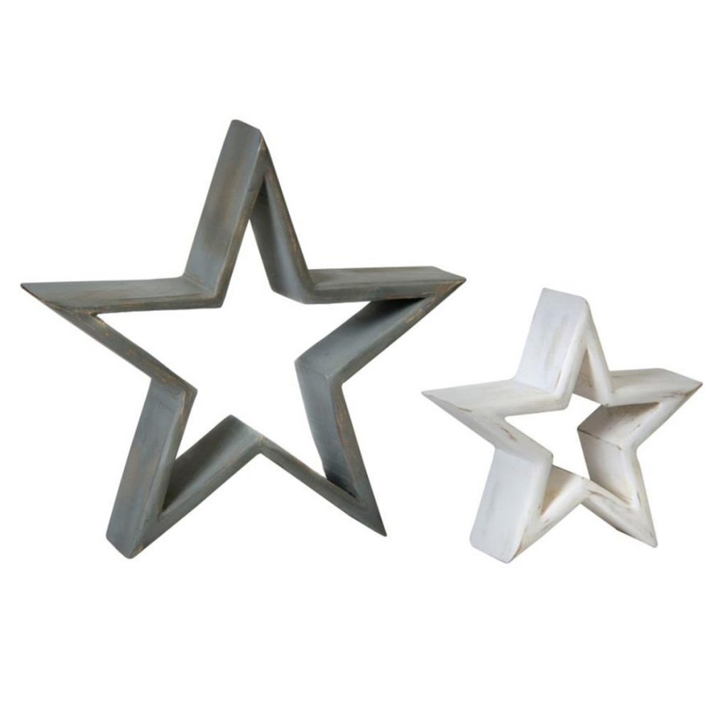 10AW41 Pair of Grey White Star Decorations