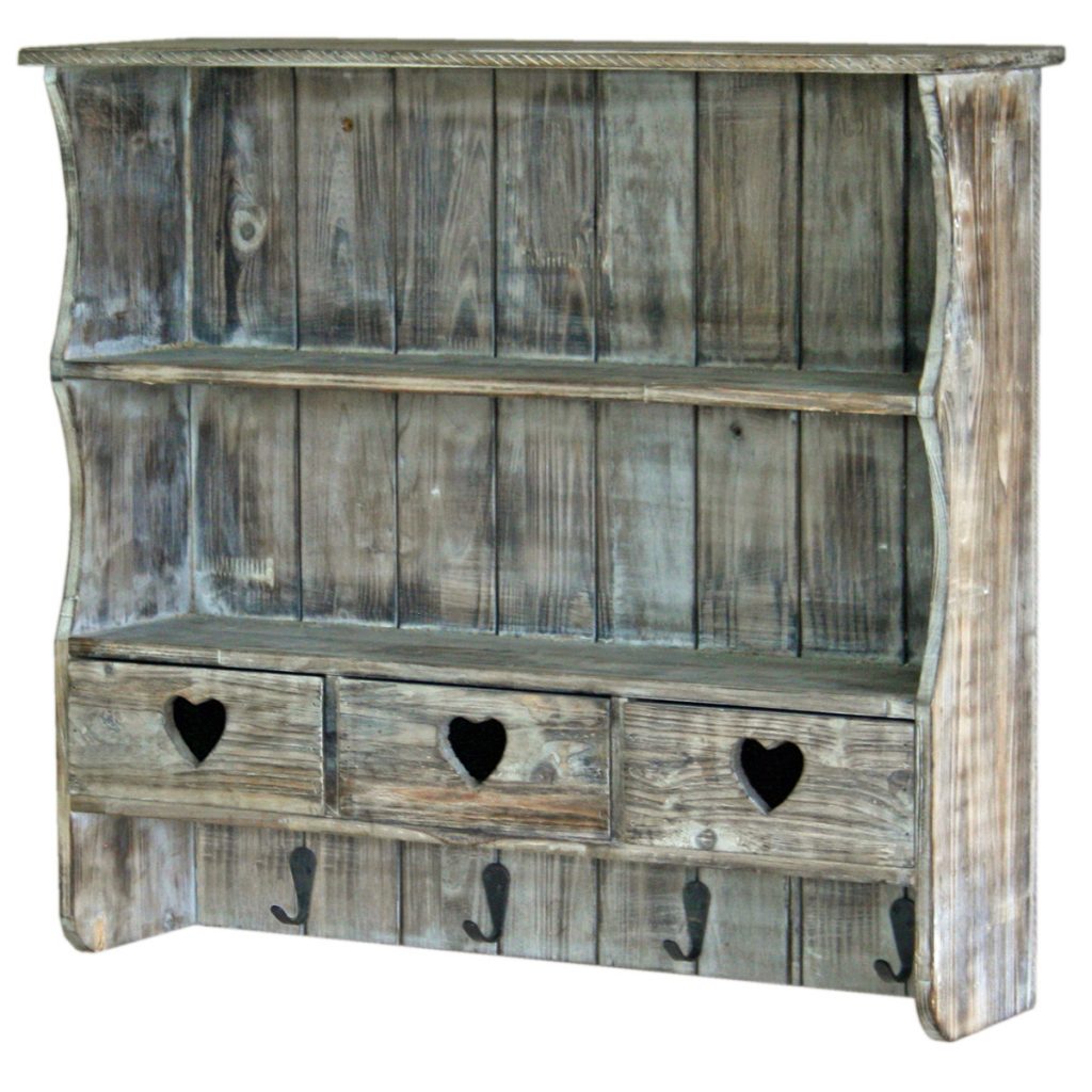 1306 Wooden Grey White Hearts Shelf Unit