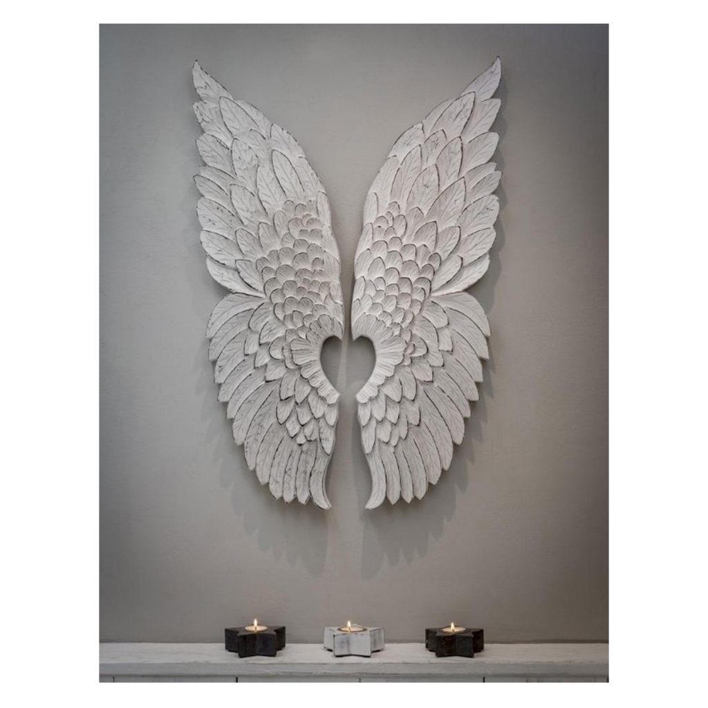 14SS70 White Hand Carved Wooden Angel Wings