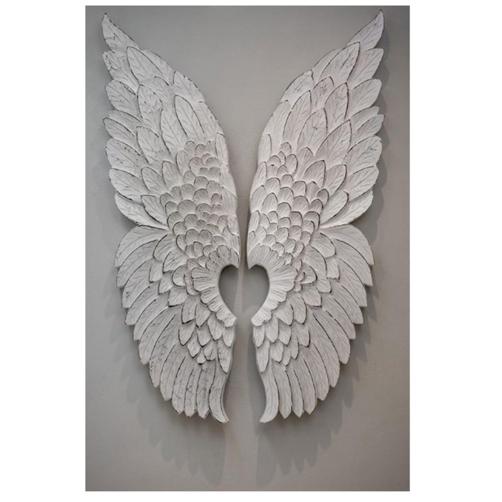 14SS70 a White Hand Carved Wooden Angel Wings