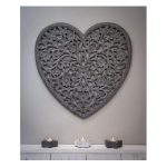14SS73 Large Hand Carved Grey Wooden Heart