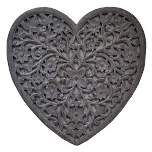 14SS73 a Large Hand Carved Grey Wooden Heart