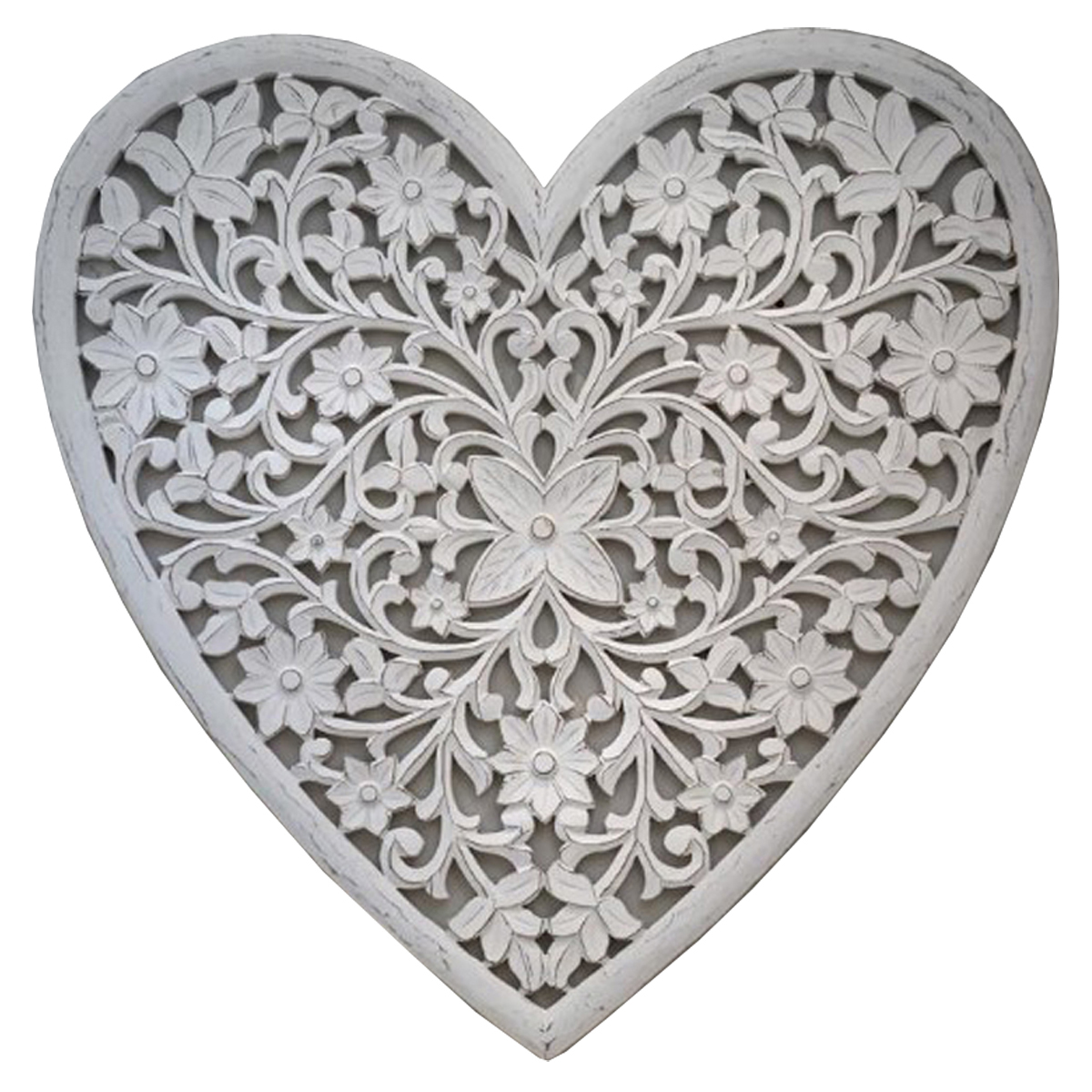 Extra Large Hand Carved White Mango Wood Art Heart Wall Panel Decoration