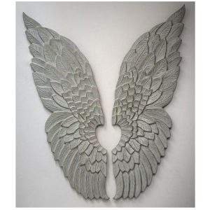 15SS70 a Grey Hand Carved Wooden Angel Wings