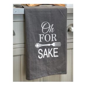 16SS36 Oh Forks Grey White Tea Towel