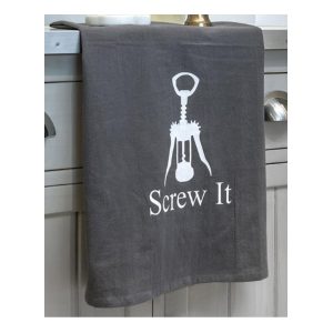 16SS38 Corkscrew ‘Screw It’ Grey Tea Towel