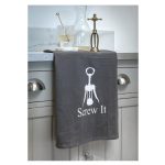 16SS38 a Corkscrew ‘Screw It’ Grey Tea Towel 
