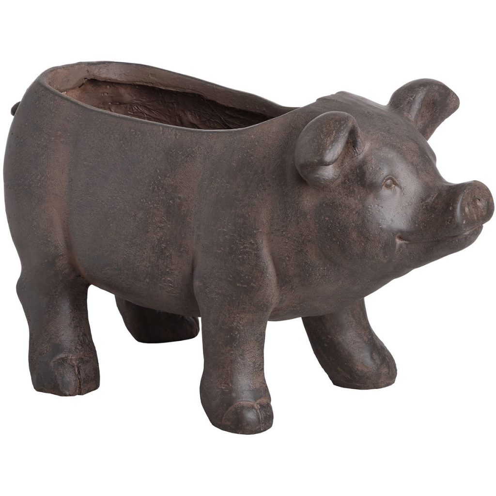 18672-a Rustic Country Pig Brown Garden Planter