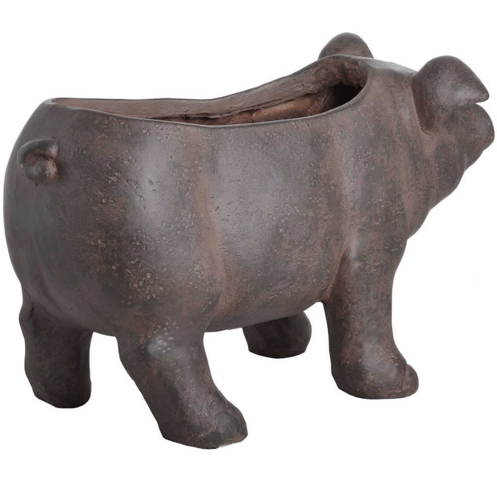 18672-b Rustic Country Pig Brown Garden Planter