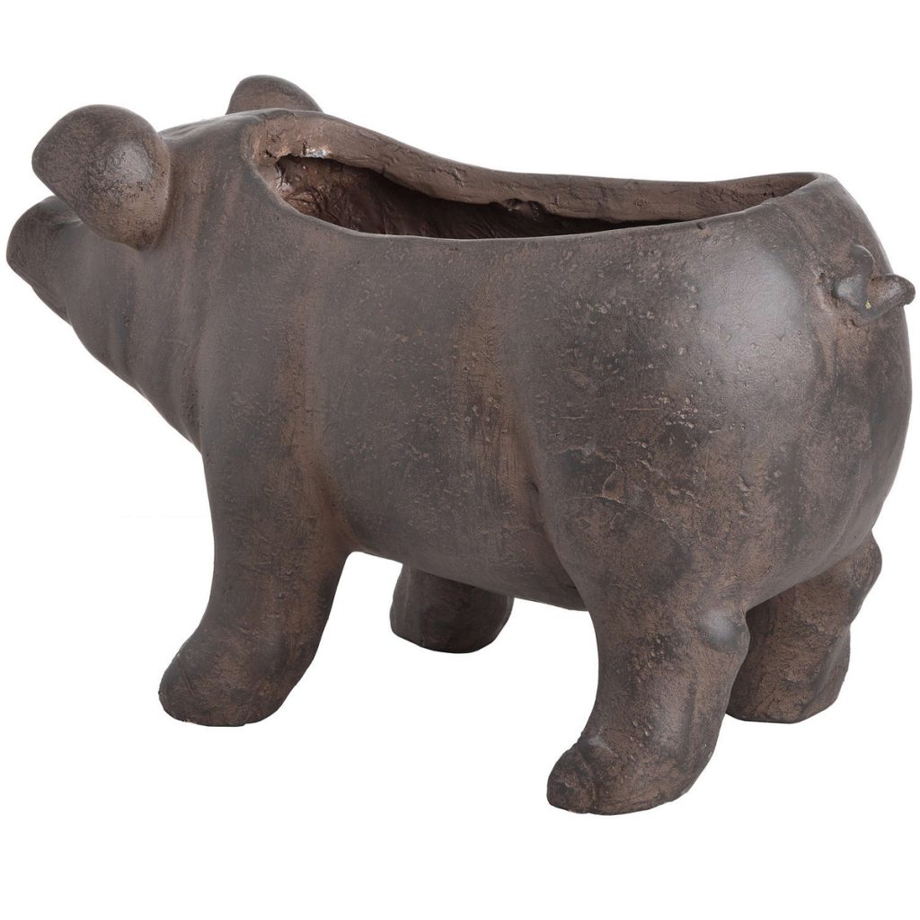 18672-c Rustic Country Pig Brown Garden Planter