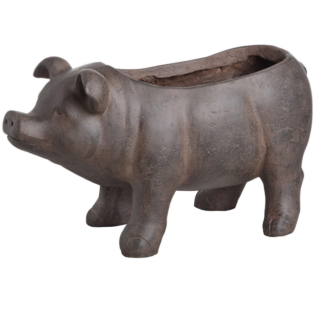 18672-d Rustic Country Pig Brown Garden Planter