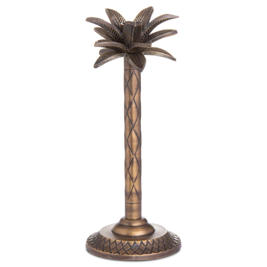 20357 Distressed Brass Palm Tree Candle Holder Interior Flair