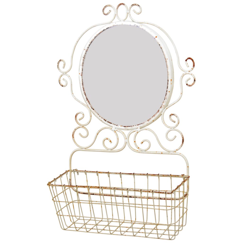 1608 Vintage White Mirror with Basket