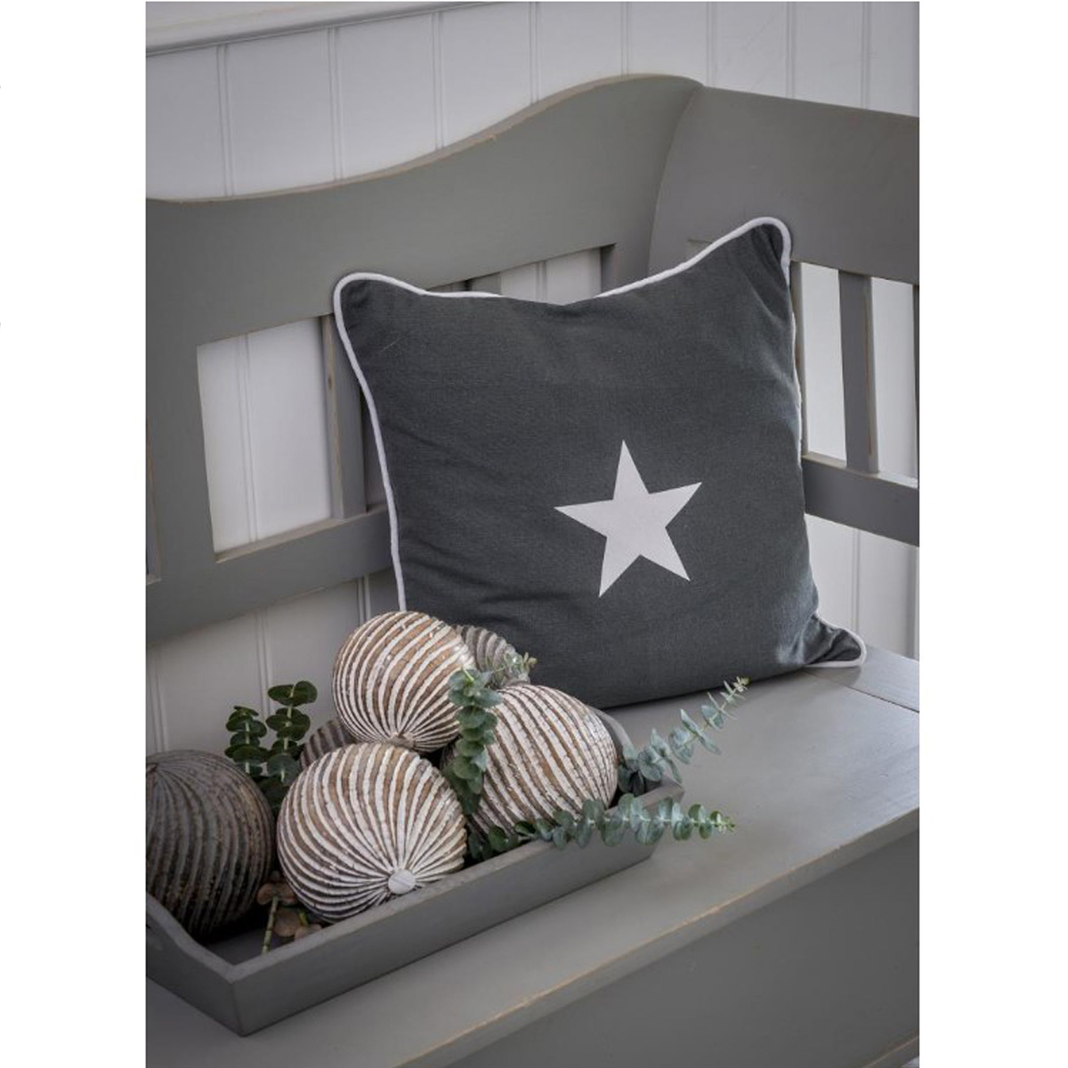 Grey Silver Star Piped Cushion 30cm x 30cm