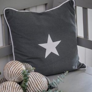 17AW36 a Grey Silver Star Piped Cushion