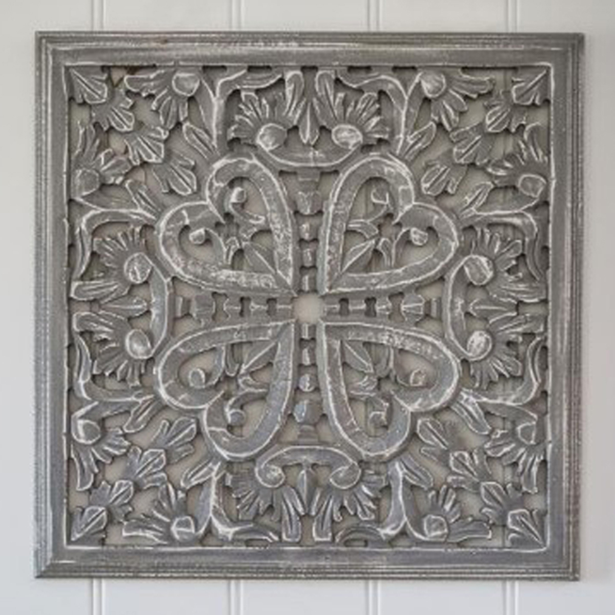 Hand Carved Grey Heart Wall Panel - Interior Flair