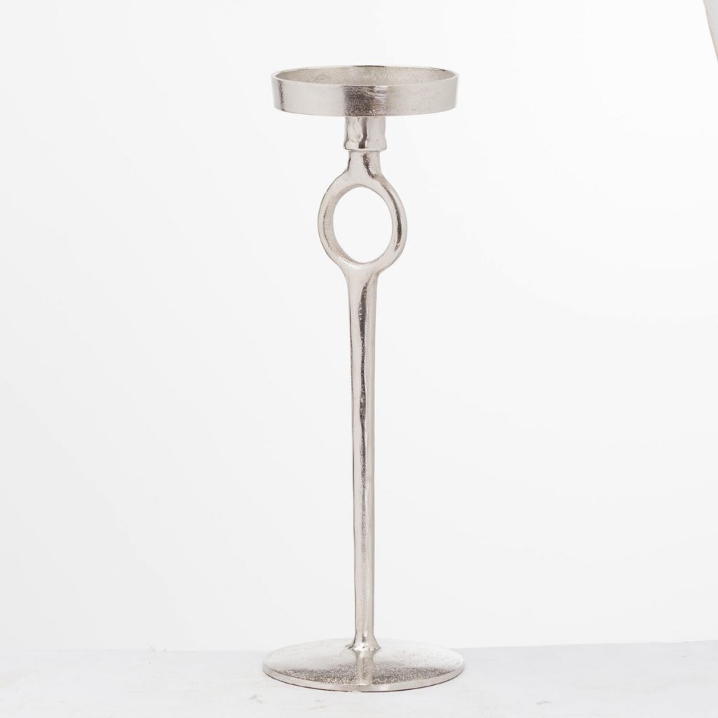 20659 Large Textured Silver Metal Candle Stand