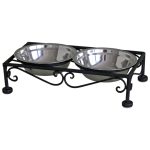 3119 Ornate Raised Black Silver Cat Bowls