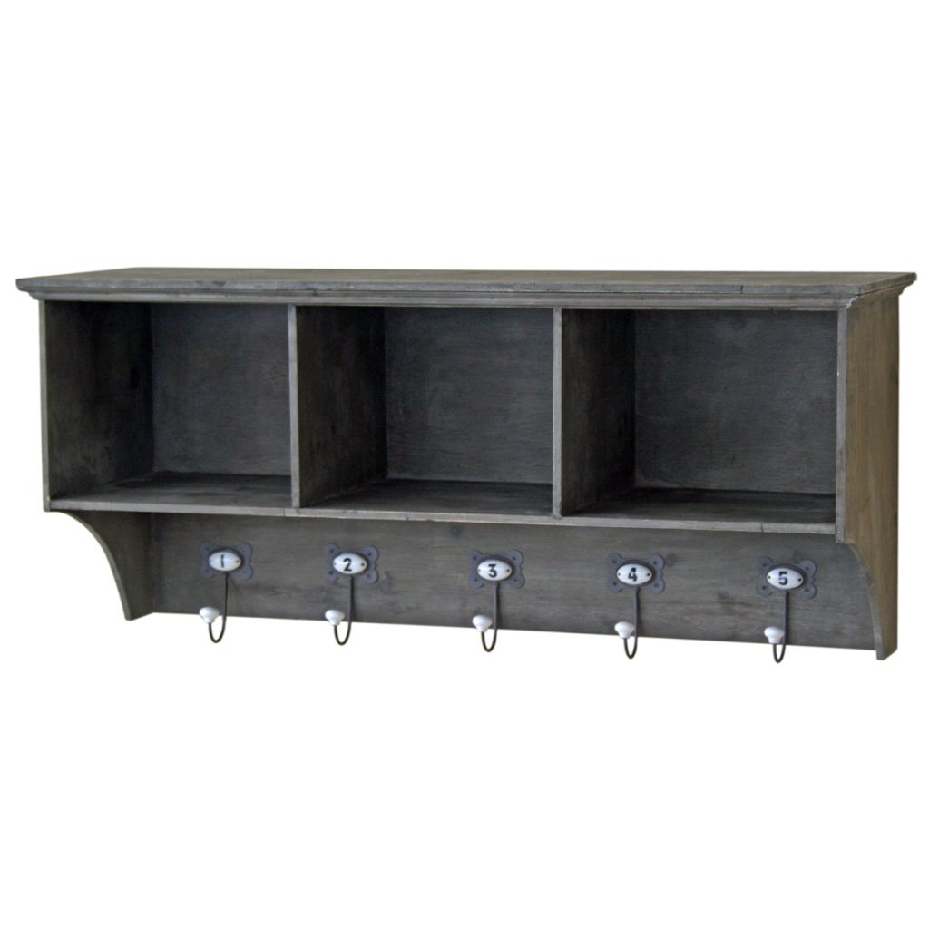 4597 Grey Wooden Shelf Unit with Hooks Interior Flair