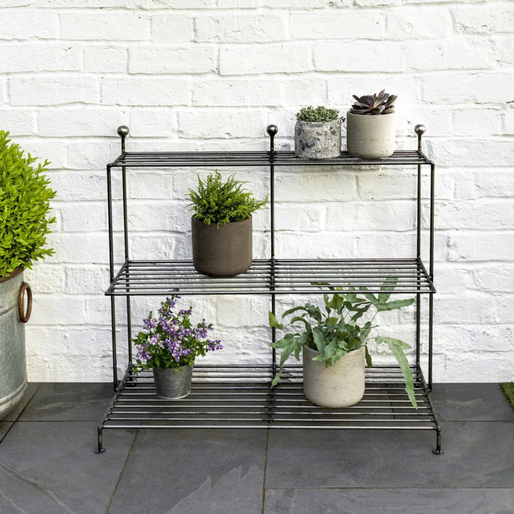 Matt Grey Metal Plant Stand Shelves Interior Flair