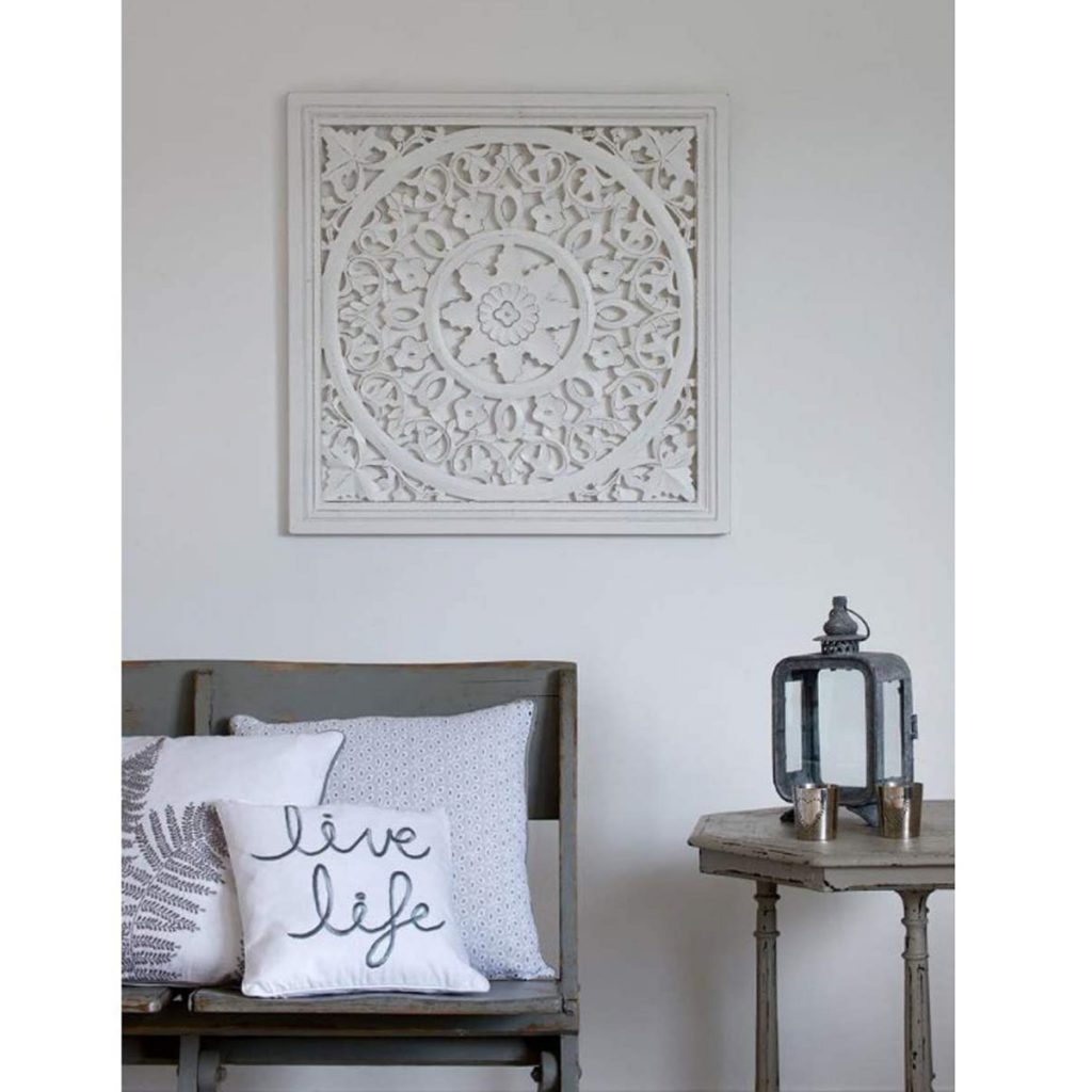 Hand Carved White Square Wall Panel Interior Flair