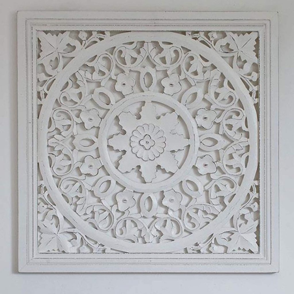 Hand Carved White Square Wall Panel Interior Flair