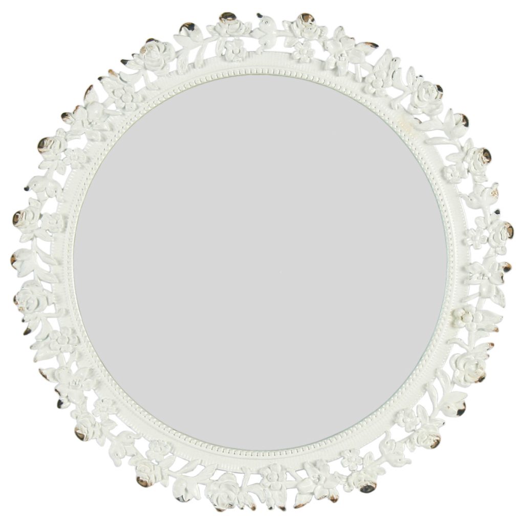 5115 Rustic Floral White Mirror on Stand