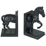 5684 Sturdy Antique Black Horse Bookends