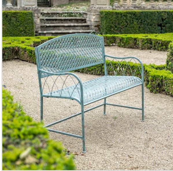 Floral Lattice Vinatge Green Outdoor Garden Bench