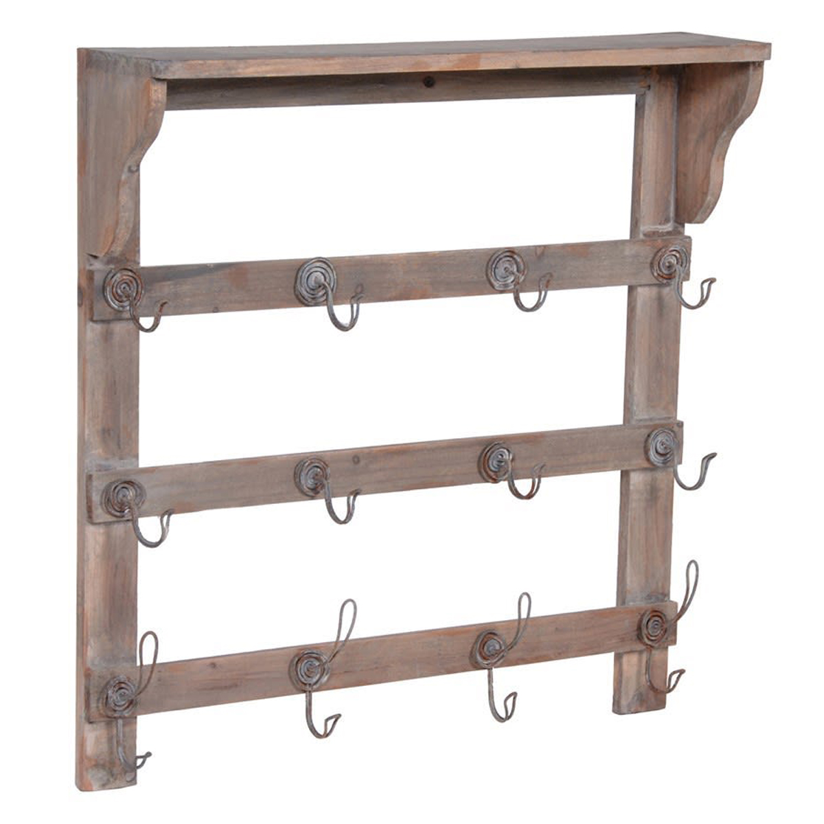 Vintage Brown Wood Wall Shelf Hooks Interior Flair