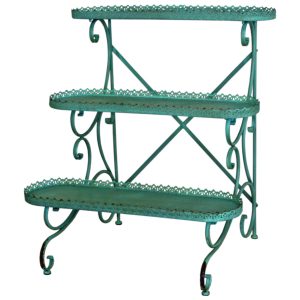 3842 Ornate Vintage Style Green Shelf Unit