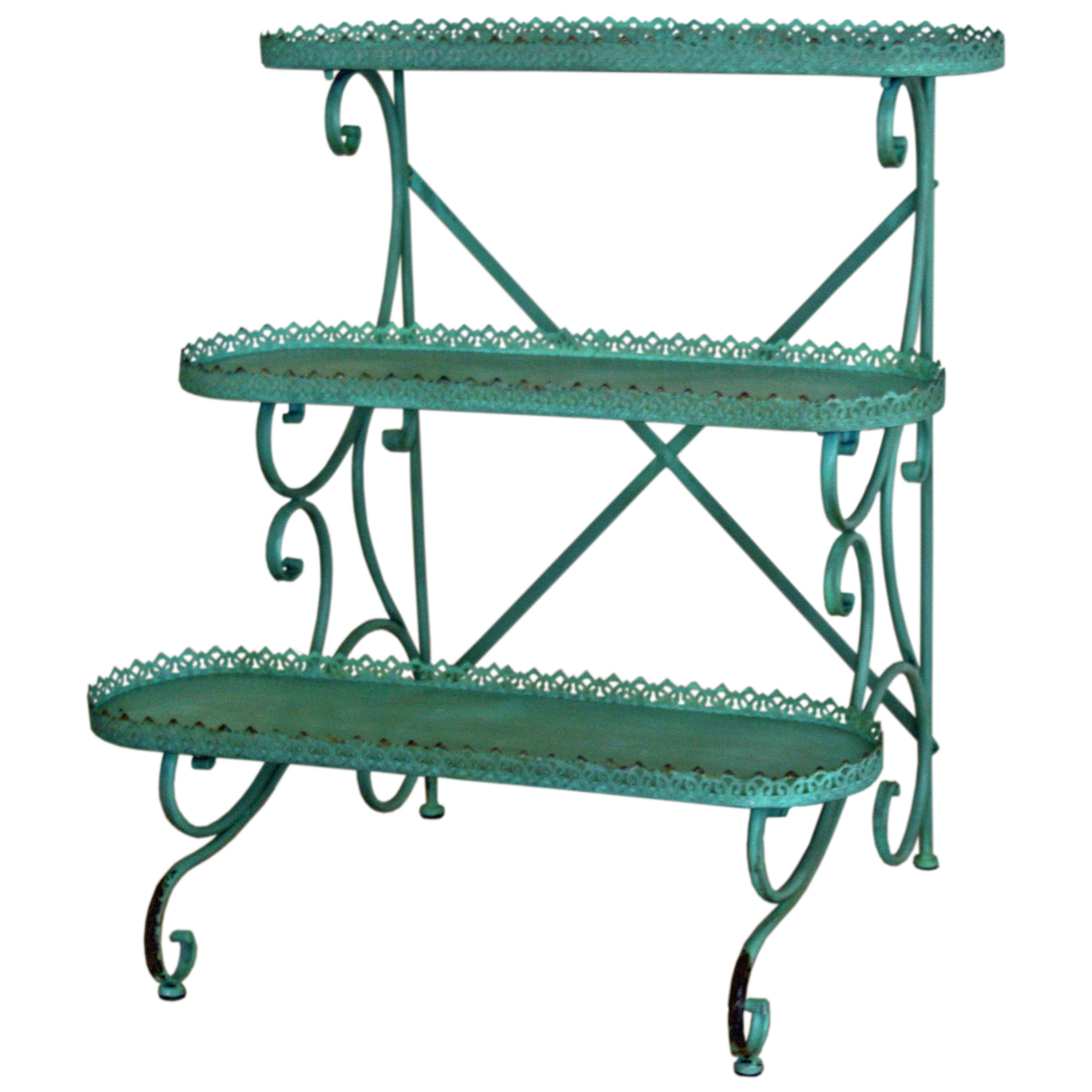 Ornate Vintage Style Green Shelf Unit, Ornate Shelving Unit