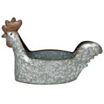 4523 Rustic Silver Chicken Hen Planter