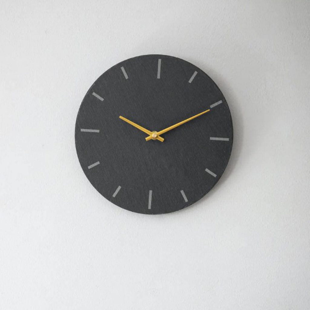 Dark Grey Slate Brass Wall Clock Interior Flair