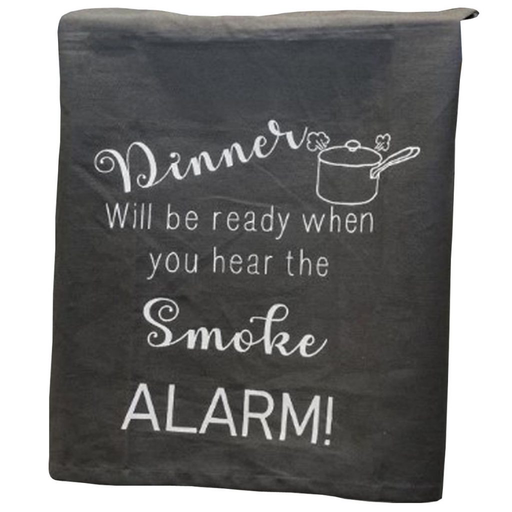 18SS201b Dinner Ready Grey Tea Towel