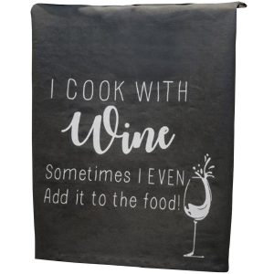 18SS203 a Cooking With Wine Grey Tea Towel