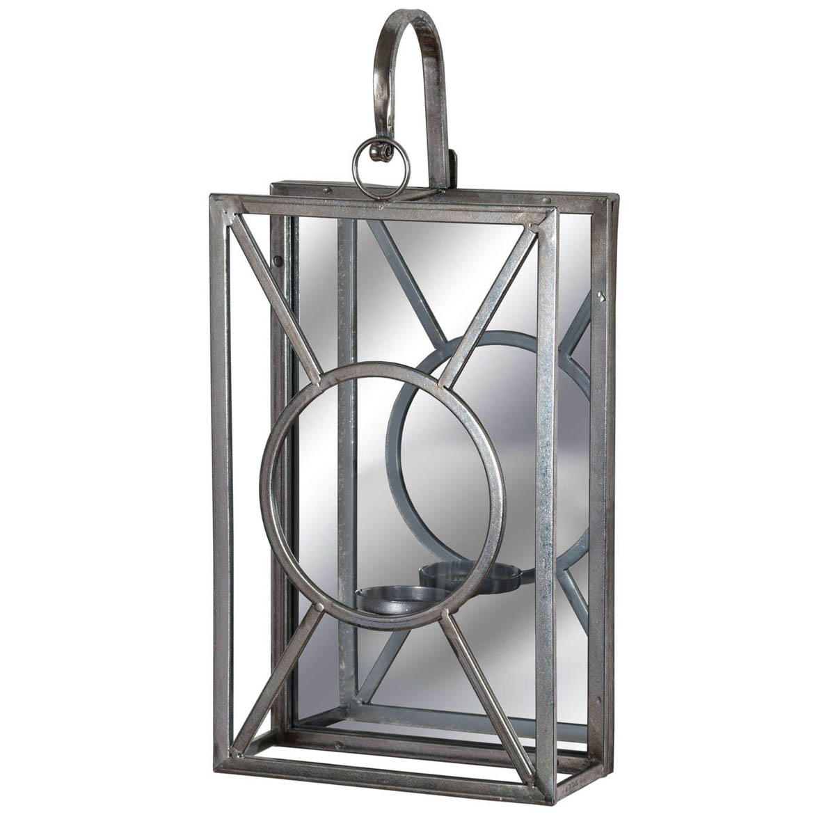 Large Silver Metal Mirrored Candle Holder Interior Flair