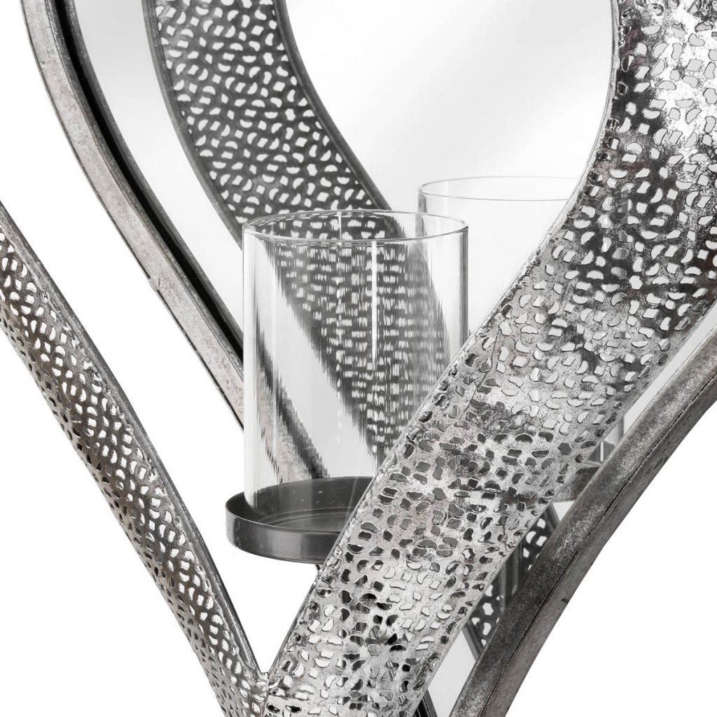 19159-a Large Silver Wall Mirror Tealight Holder