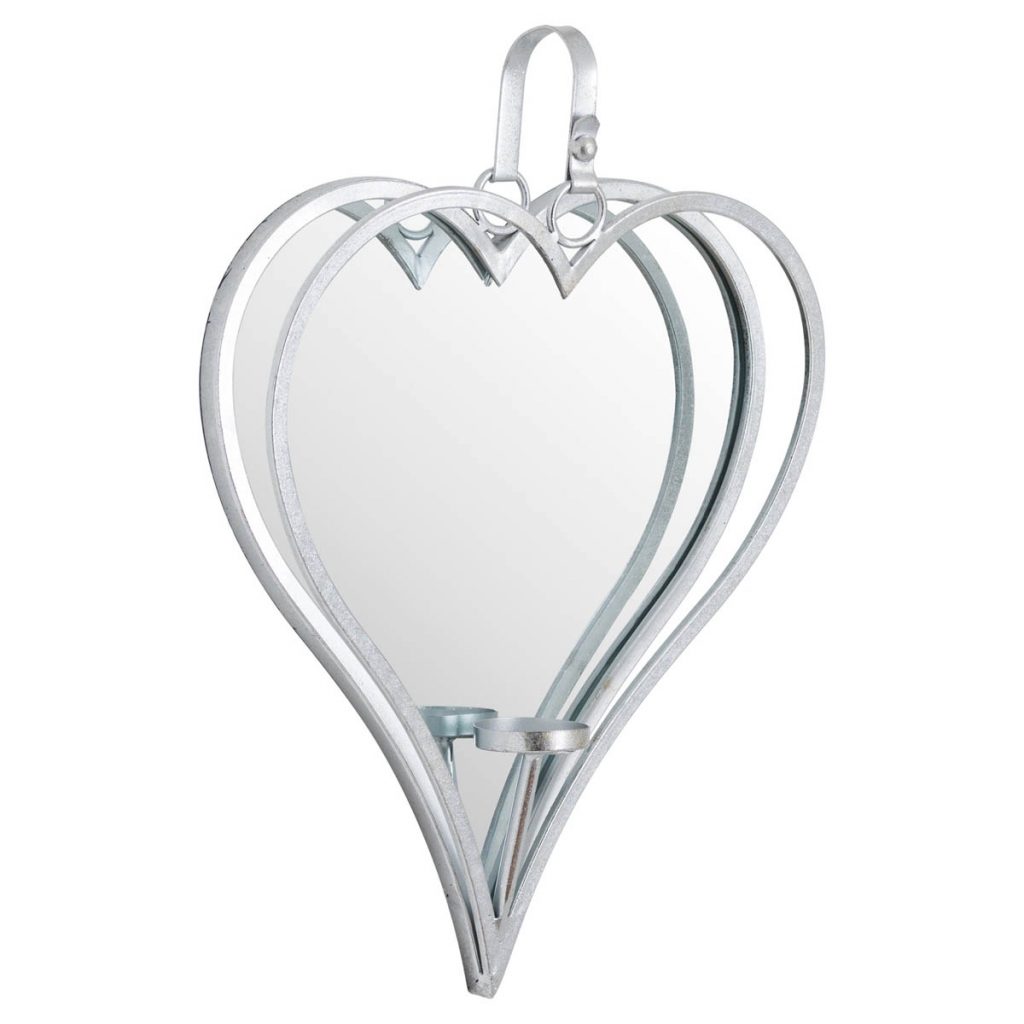 19723 Large Silver Heart Mirror Candle Sconce