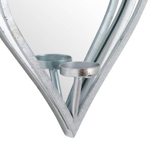 19723-a Large Silver Heart Mirror Candle Sconce