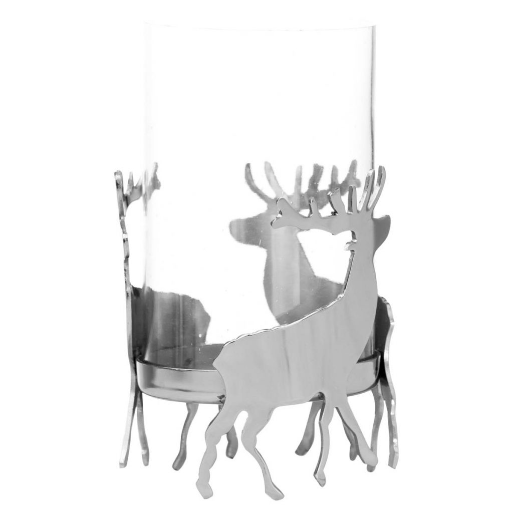 20252 Country Silver Stag Candle Lantern