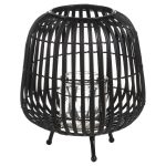 20584 Black Rattan Round Candle Lantern