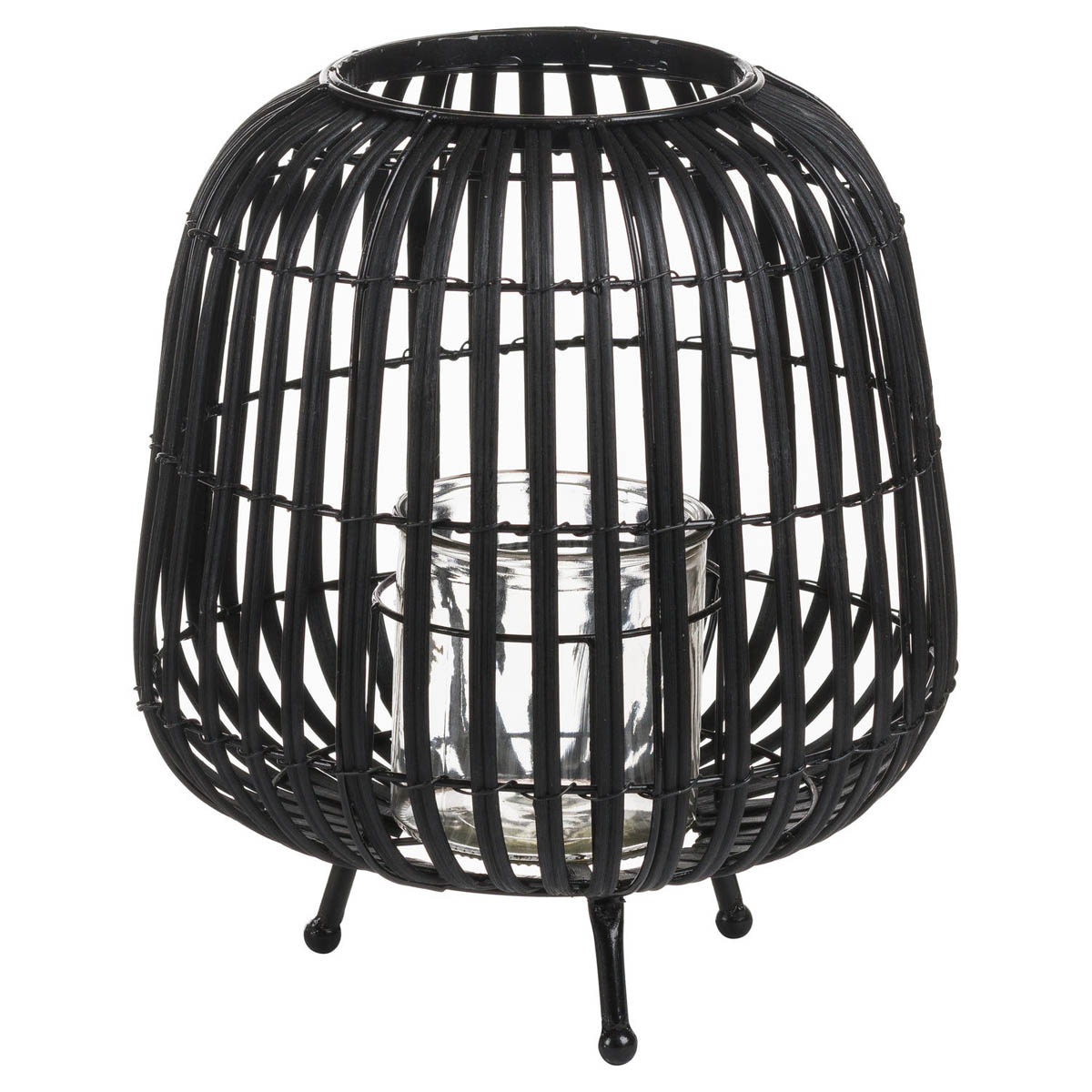 Black Rattan Round Candle Lantern Interior Flair