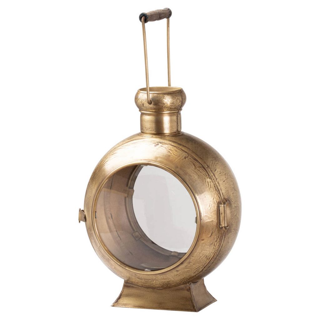 20684 Vintage Gold Metal Porthole Lantern