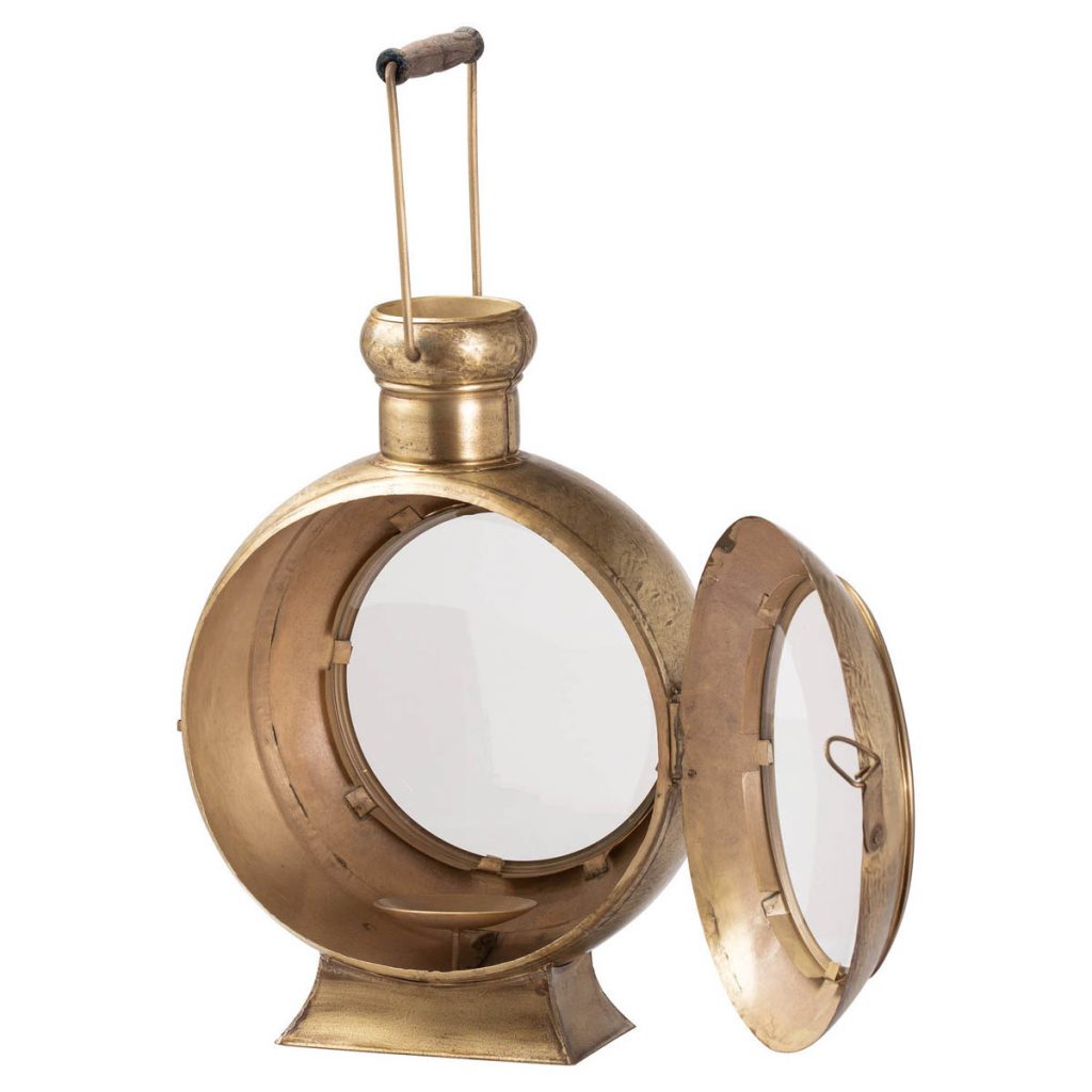 20684-a Vintage Gold Metal Porthole Lantern