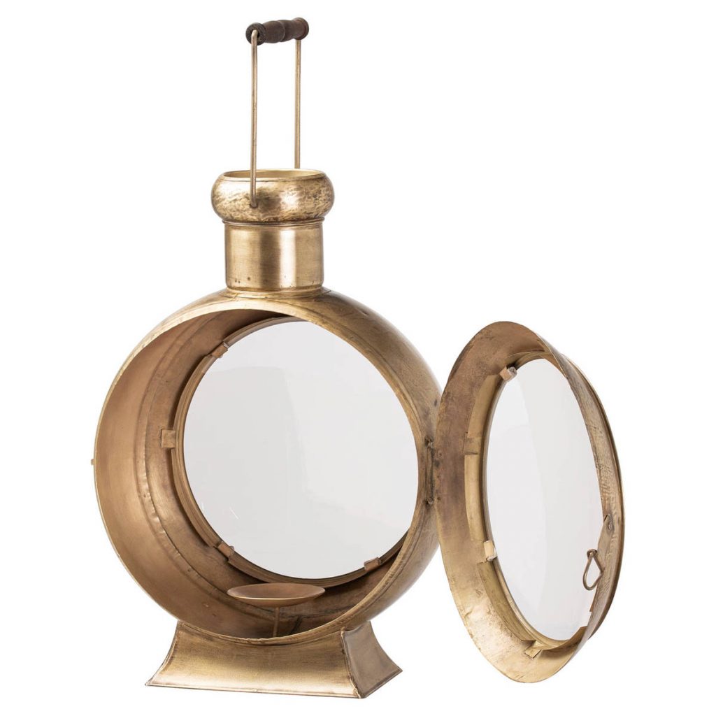 20685-b Large Porthole Gold Metal Lantern