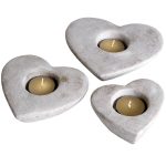 9066 Set of 3 Cream Heart Candle Holders