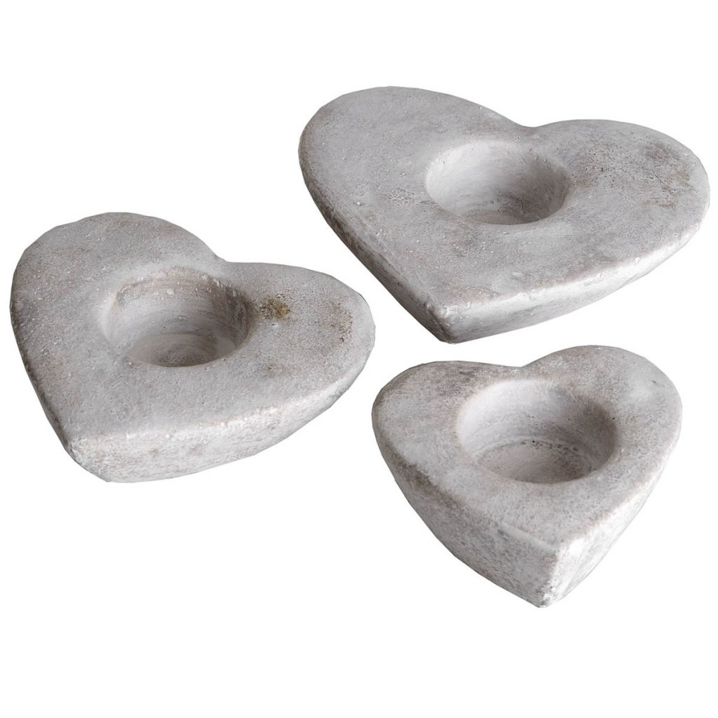 9066-a Set of 3 Cream Heart Candle Holders