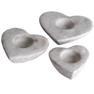 9066-a Set of 3 Cream Heart Candle Holders