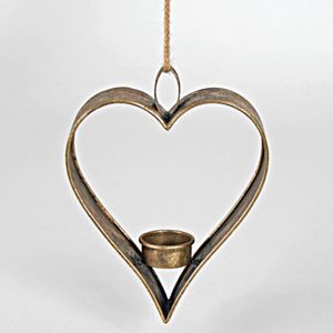 4386 Antique Gold Heart Hanging Candle Holder